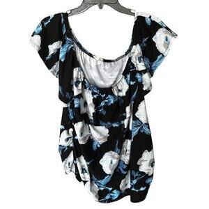URBAN ROSE Black floral on off shoulder Jersey knit ruched sides plus sz 3X XXXL
